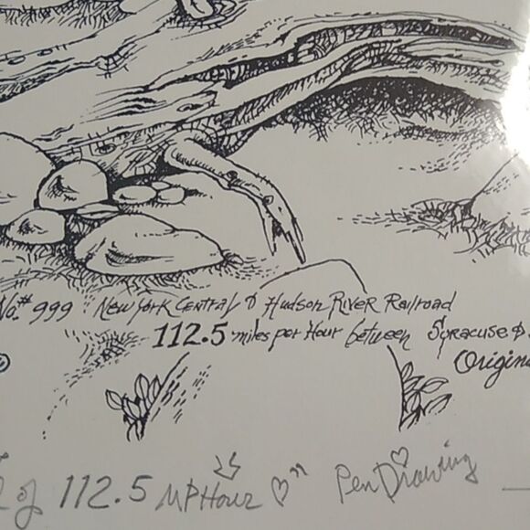 Paul Anthony Lee "The Famous 999" Black and White Steam Locomotive Art Drawing - Picture 7 of 13